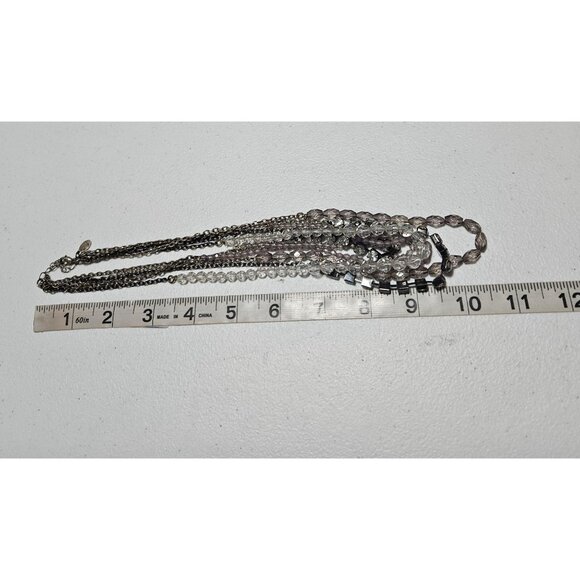American Eagle Elegant Crystal Beaded Layered Necklace Multi Strand Silver Tone - Picture 6 of 7